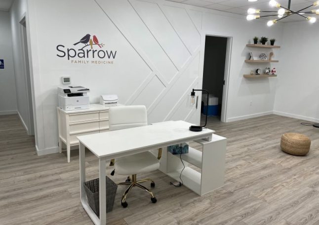 Renovated reception area at Sparrow Family Medicine in Akron, PA.