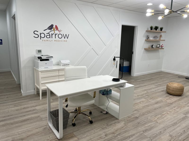 Renovated reception area at Sparrow Family Medicine in Akron, PA.